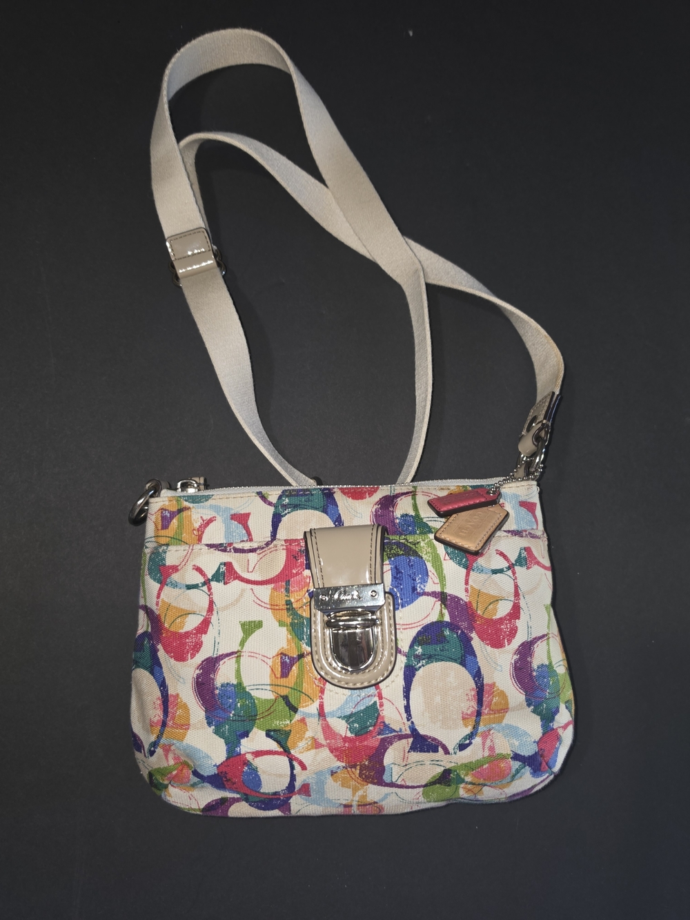 Coach Multicolor Signature Canvas Crossbody with Beige Trim and Silver Hardware - Picture 2 of 13
